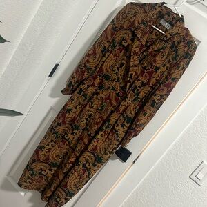 Silk paisley western boho midi maxi long sleeve dress, size 8